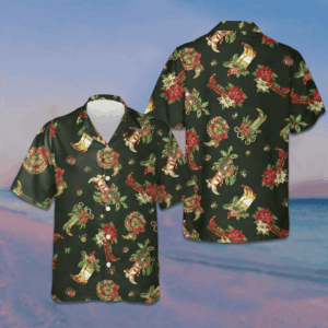 Christmas Cowboy Boots Hawaiian Shirt Short Sleeve Button Up Gifts For Christmas Day
