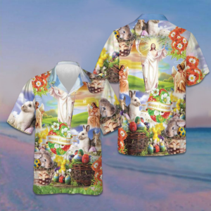 JS Happy Easter Hawaiian Shirt Christian Button Up Shirt Easter Gift Idea