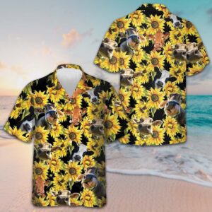 Cow With Suower Hawaiian Shirt Beach Button Down Shirt Men Gifts For Cow Lovers