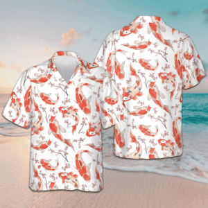 Koi Fish And Cherry Blossom Hawaiian Shirt Men's Beach Button Up Gifts For Koi Lovers