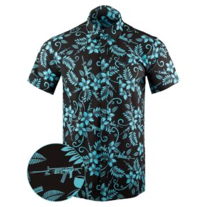 Hulu Black Cyan Button Down Shirt Tactical Tropical Print Shirt Birthday Present For Dad