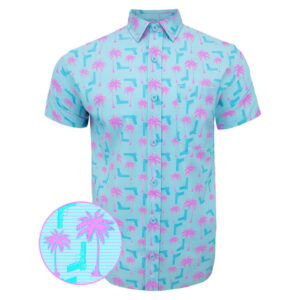 Rising Palm Blue Pink Button Down Shirt Hawaiian Tactical Button Down Gifts For Dudes