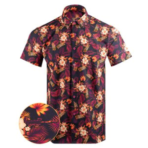 Tropics Maroon Button Down Shirt Tactical Aloha Print Shirt Christmas Ideas For Men