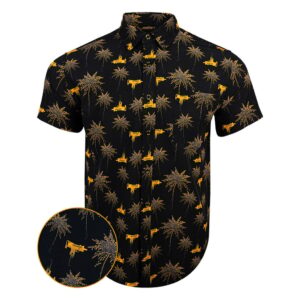 Trigger Happy Black Gold Button Down Shirt Outdoor Hawaiian Tactical Shirt Gun Lovers Gifts