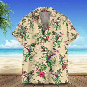 Riding Dinosaur Hawaiian Shirt Summer Button Up Shirt Gifts For Supporters