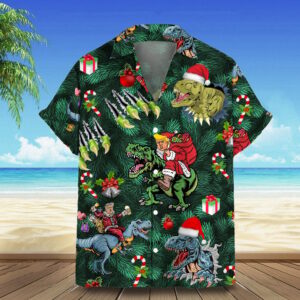 Santa Riding Dinosaur Hawaiian Shirt Pro Merry Christmas Shirt Gifts For Republican