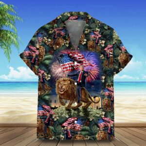 Riding Lion Hawaiian Shirt Men Summer Button Ups Gifts For Lovers
