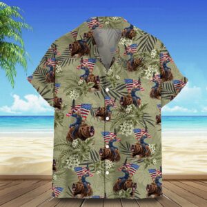 Riding Bear Hawaiian Shirt Campaign Tropical Button Down Shirt Gift For Republican
