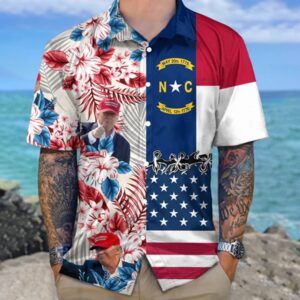 2026 North Carolina And USA Flag Hawaiian Shirt North Carolina Support For Shirt