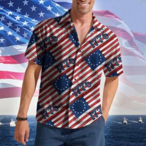 Betsy Ross 1776 Flag Hawaiian Shirt 2nd Amendment Vintage Patriotic Button Up Shirt Gun Lovers