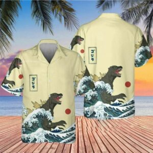 Godzilla Hawaiian Shirt Men's Summer Button Up Shirts Gifts For Dad
