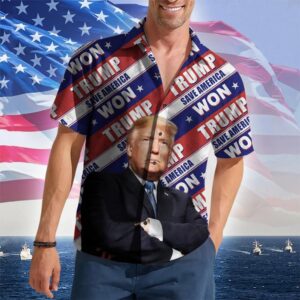 Save America Won Hawaiian Shirt I Stand With Patriotic Button Up Shirt For Men's
