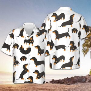Dachshund Pattern Hawaiian Shirt Cute Sausage Dog Graphic Tee Dachshund Themed Gifts