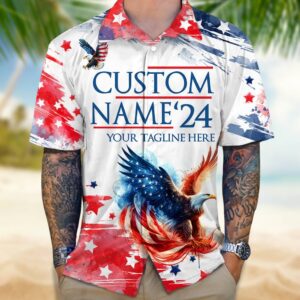 Personalized 2026 USA Eagle Hawaiian Shirt Patriotic Button Up Shirt Gifts For Dad
