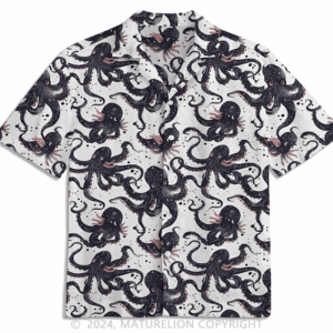 Black Octopus Silhouette Hawaiian Shirt Comical Men's Shirt Funny Graphic Tee with Quotes