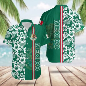 Mexico Coat Of Arms Hibiscus Pattern Hawaiian Shirt Cool Summer Shirts Best Gift For Mexican