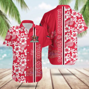 Custom Trinidad And Tobago Coat Of Arms Hibiscus Pattern Hawaiian Shirt Summer Gift Ideas