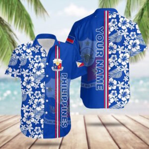 Custom Philippines Coat Of Arms Hibiscus Pattern Hawaiian Shirt Gifts For Filipinos