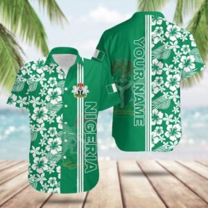 Custom Nigeria Coat Of Arms Hibiscus Pattern Hawaiian Shirt For Men's Gifts For Nigerians