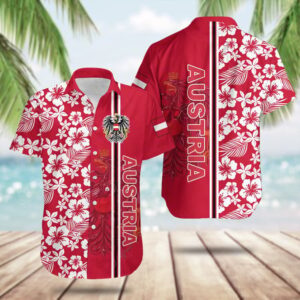 Austria Coat Of Arms Hibiscus Pattern Hawaiian Shirt Cool Summer Shirts Austrian Gift Ideas