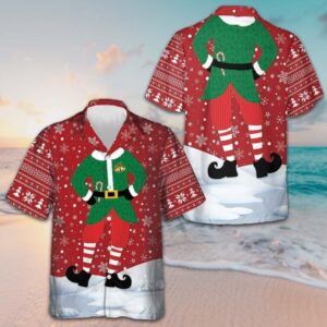 Christmas Elf Costume Design Hawaiian Shirt 2026 Xmas Button Up Shirt For Men
