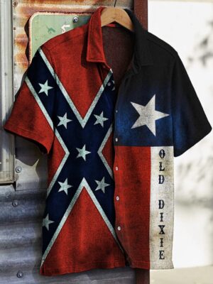 Old Dixie Texas Flag Hawaiian Shirt Vintage Southern Cross Shirt Gifts For Patriots