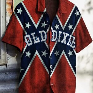 Old Dixie Hawaiian Shirt Vintage Southern Cross Button Up Shirt Lynyrd Skynyrd Merchandise