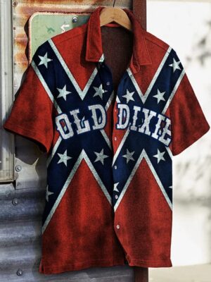 Old Dixie Hawaiian Shirt Vintage Southern Cross Button Up Shirt Lynyrd Skynyrd Merchandise