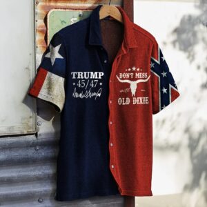 45-46 Hawaiian Shirt Don't Mess With An Old Dixie Merch Texas Flag Retro Southern Apparel