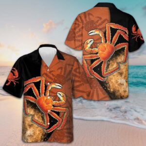 King Crab Hawaiian Shirt Short Sleeve Button Up Vacation Shirts Gifts For Guys