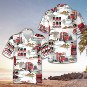 Tropical Trucker Hawaiian Shirt Men's Beach Button Up Shirts Gifts For Truckers