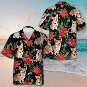 Corgi With Christmas Plants Hawaiian Shirt Corgi Lovers Xmas Shirt Gifts For Your Husband