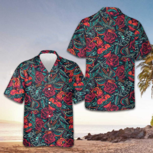 Tattoo Day Of The Dead Hawaiian Shirt Rose Button Up Shirt Day Of The Dead Gifts