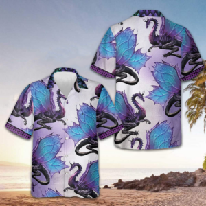 Purple Ombre Dragon Hawaiian Shirt Men's Button Up Shirts Summer Gifts For Dragon Lovers