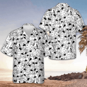 Cow Doodle Pattern Hawaiian Shirt Cow Lover Cute Button Up Shirt Gifts For Him