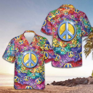 Hippie Peace Sign Hawaiian Shirt Peace Love Button Up Summer Shirts For Men