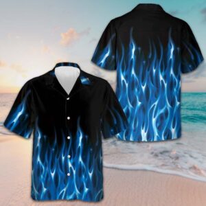 Blue Flame Hawaiian Shirt Short Sleeve Button Down Gifts For Boyfriend