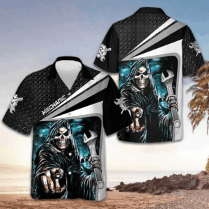 Mechanic Grim Reaper Hawaiian Shirt Cool Skull Mechanic Shirt For Men Best Gifts
