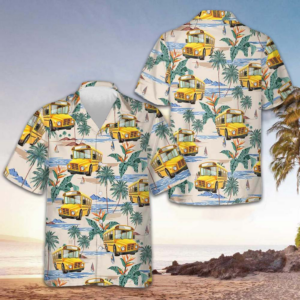 Bus Driver And Tropical Pattern Hawaiian Shirt Summer Button Up Gifts For Bus Drivers