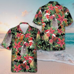 Chicken With Christmas Plants Hawaiian Shirt Beach Button Up Shirt Gifts For Chicken Lovers