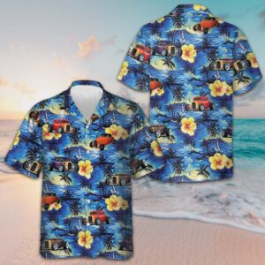 Car And Tropical Hibiscus Pattern Hawaiian Shirt Summer Beach Shirts Car Enthusiast Gifts