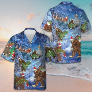 Christmas Holiday Bigfoot Hawaiian Shirt Cool Christmas Shirts Good Gifts For Boyfriend