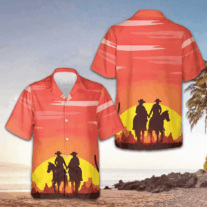 Texas Couple Cowboy Hawaiian Shirt Sunset Design Texas Cowboy Shirt Gifts For Texans