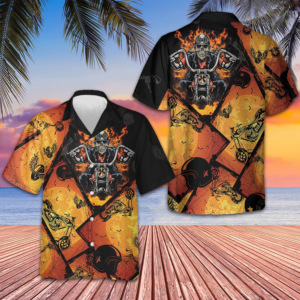 Skull Riding Motorcycle Hawaiian Shirt Flame Skull Motorcycle Shirt Gifts For Bikers