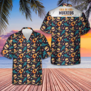 Day Of The Dead Guitar Sombrero Skull Hawaiian Shirt Day Of The Dead Shirt For Men's
