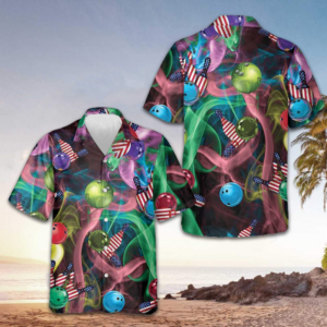 Rainbow Smoke And American Flag Bowling Hawaiian Shirt Best Bowling Shirt For Men's