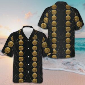 Golden Bitcoin Hawaiian Shirt Black Button Down Shirt Gift Ideas For Boyfriend