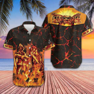 All In All Out Firefighter Hawaiian Shirt Fire Truck On Flame Firefighter Shirt For Men