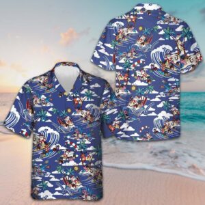 Merry Christmas Tropical Pattern Hawaiian Shirt Beach Button Up Shirts For Men
