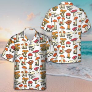 Hand Drawn Wild Mushrooms Hawaiian Shirt Summer Button Up Shirts Men's